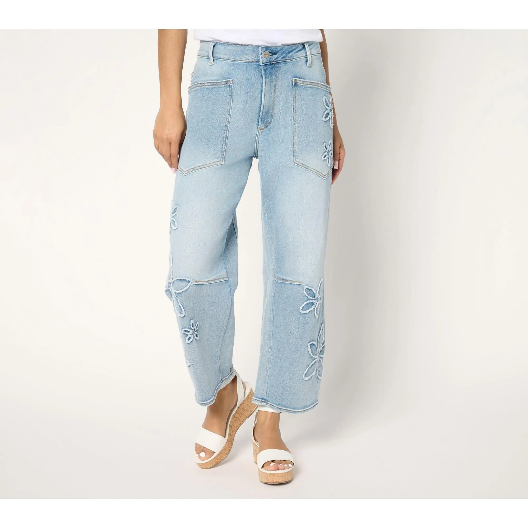 Driftwood Jeans Barbara Embroidered Barrel Leg Jean - Denim Floral