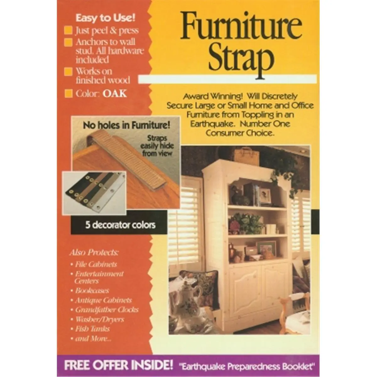 212 MAIN Brown Original Double Nylon Strap, Peel-and-Stick Easy-to-Install Design, 6x1x9.5, Length 6", for Earthquake Preparedness Furniture Securing to Boost Household Safety