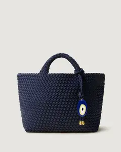 St. Barths Medium Tote with Evil Eye Charm | Ink Blue