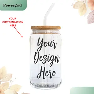 [CUSTOMIZED] Dye Sublimation 16oz Clear Soda Can Glass With Bamboo Lid and Vaious Straws, Drinkware, Bottles