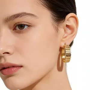 Chunky Gold Hoop Earrings for Women Trendy 2026 Vintage Textured Wide Band Statement Earrings 18K Gold Plated Waterproof Hypoallergenic Tarnish Resistant Fashion Jewelry for Daily Wear Office Party Wedding Bridesmaid Birthday Holiday Gift for Her