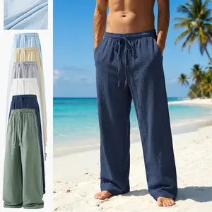 Men’s summer lightweight casual retro pants | Loose fit, drawstring tie, breathable and stylish, suitable for indoor gatherings and outdoor activities, minimalist design | Composition: 100% polyester fiber, cool to wear Trouser pantalones para hombre