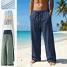 Men’s Retro 100% Polyester Lightweight Plain Loose-Fit Pants - Drawstring Tie, Breathable Fabric, Minimalist Design, Belt-Ready for Indoor Gatherings, Outdoor Activities