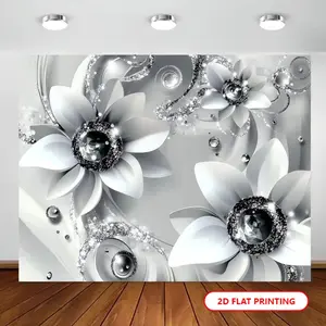 1pc Elegant Flower Diamond Pattern Wall Tapestry - 2D Flat Polyester Fabric Sparkling Design for Living Room Decor, Party Photo Background, Easy-to-Use Indoor/Outdoor Banner
