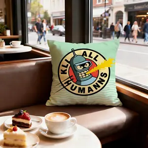 Cartoon Futurama Cushion Cover INS Style Exquisite Print Short Plush Pillow Case Soft Skin-Friendly Durable Throw Pillow Cover 40x40 Viral Trendy Aesthetic Cozy Luxury Home Decor Living Room Bedroom Sofa Couch