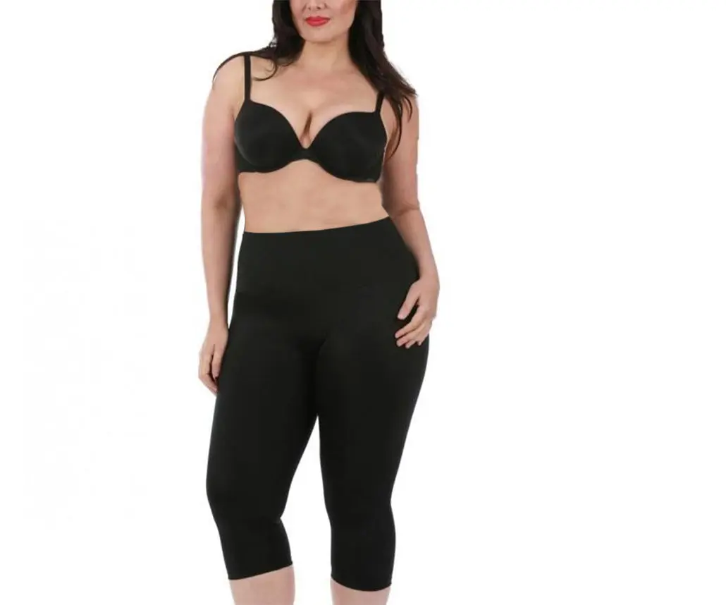 InstantFigure Curvy Plus Size Women Cropped Leggings 16804MC - High Waisted Compression Capris - Versatile Slimming Crop Pants, Perfect For Casual Professional Daily Wear, Provides All Day Comfort And A Smooth Flattering Silhouette, Made In USA
