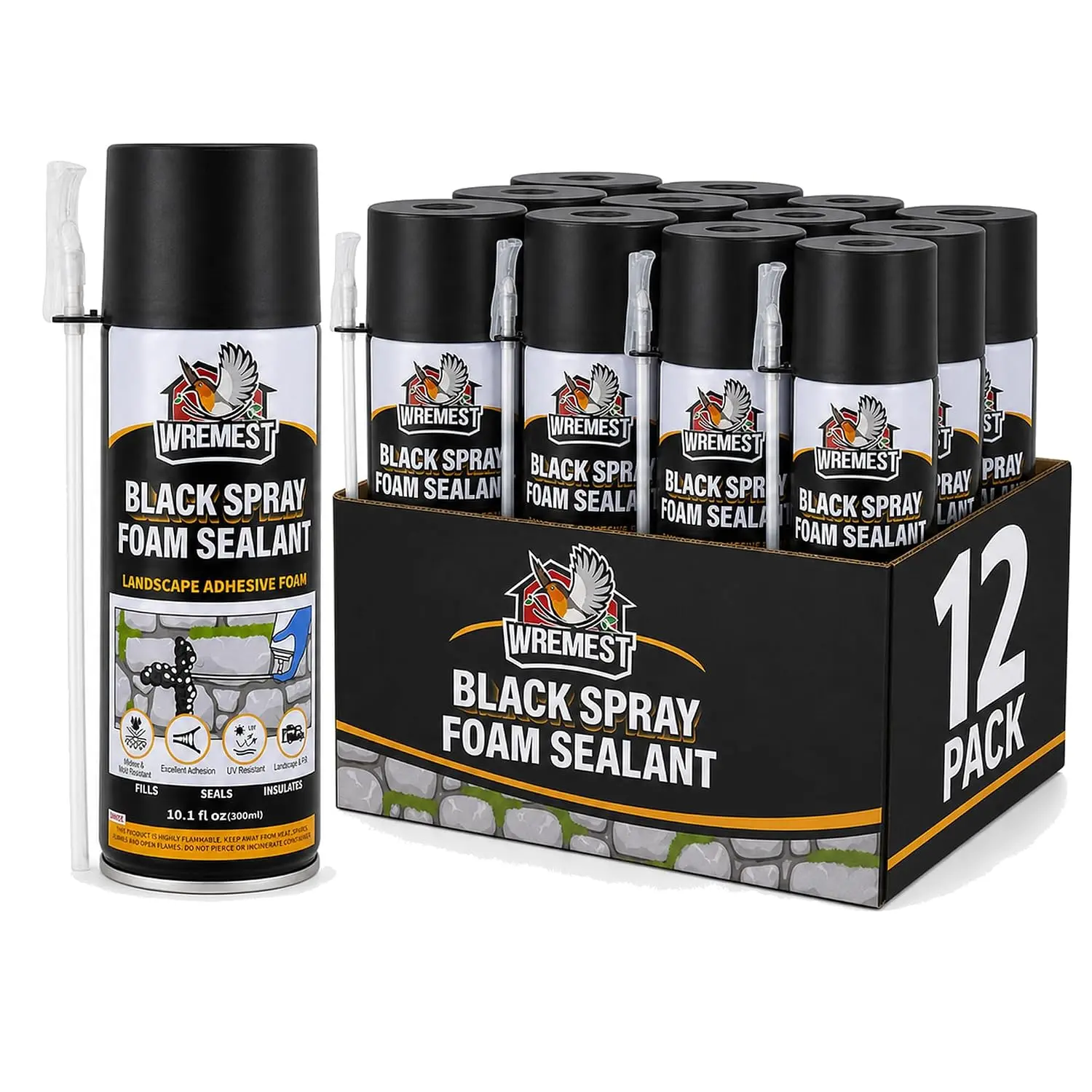 Wremest Black Spray Foam Sealant,  Landscape Adhesive Foam for Outdoor Projects Dark Color Blends Naturally,17oz/ 12oz