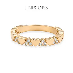 UniMoiss Moissanite Sweet Heart Beats Eternity Band Ring Silver-Plated Wedding Engagement Anniversary Valentine's Day Birthday Gift Daily Wear Jewelry
