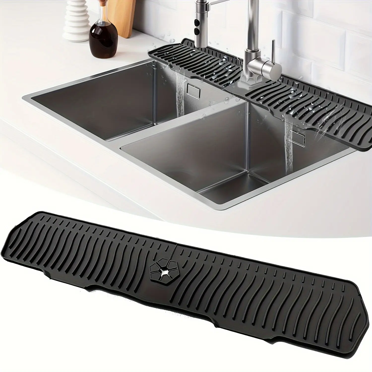 1 piece upgraded 30-inch silicone sink splash guard - anti-slip kitchen and bathroom faucet splash guard, reusable countertop protection pad with drainage design, multi-functional for farmhouses, RVs, and laundry rooms, Splatter Guard, Water Splash Guard