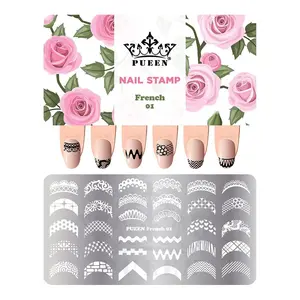 PUEEN Nail Art Stamping Plate -French 01-125x65mm Unique Nailart Polish Stamping Manicure Image Plates Accessories DIY Nails - BH000916