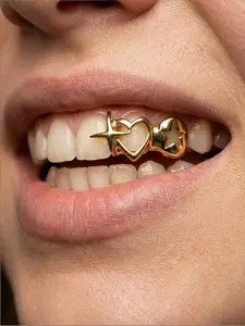Gold Silver Teeth Grillz for Women Grills for Your Teeth Men Gold Tooth Cap Grillz for Women Golden Tooth Jewelry Hollow out Cross Heart Silver Mouth Grills Men Hip Hop Outfits Custom Accessory Halloween Party Teeth Cover Girls
