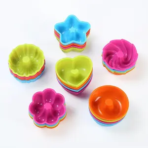 24 piece 2 Inch Multi Flower-Shaped Baking Cups Reusable Silicone Molds Nonstick Donut Mold Pastry Liners Kitchen Supplies for Dessert Pudding Donut Oven