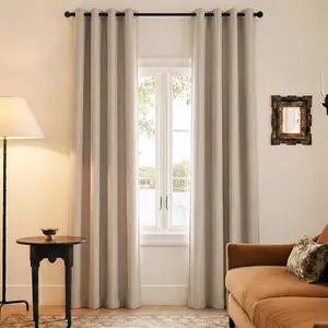 Blackout Grommet Linen Curtains 84" Long 2 Panels Set, Thermal Thick Linen Blend Drapes, Insulated Window Cover Draperies with Beige Backing for Cottage Living Room, 52" W