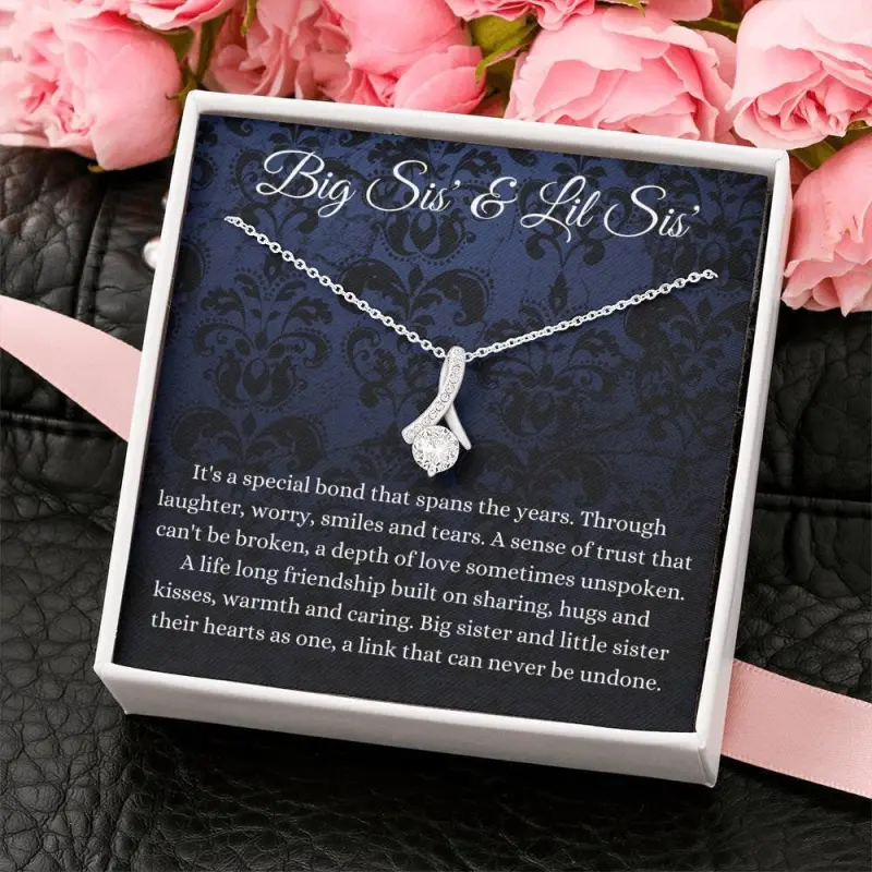 Petit Ribbon Necklace, Big Sister & Little Sister Necklace, Big Sis Lil Sis Gift, Matching Sister Necklaces, For Little Or Big Sister,