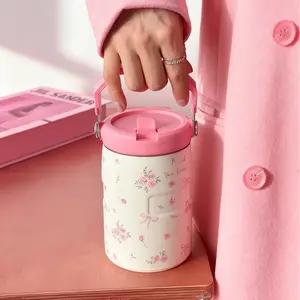 Floral Bow Stainless Steel Cup, Large Capacity Water Bottle, Travel Mug, Coffee Cup, Sports Flask, Vacuum Insulated Flask, Stainless Steel Thermos, Flask Tumbler, Ideal for Home, Gym, School, Office