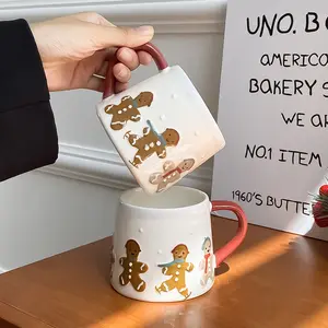 Christmas Gingerbread Man Ceramic Mug, Skiing Cookie Design Coffee Cup, Holiday Party Dinner Water Glass, Breakfast Cup Gift Idea, Coffee Mugs