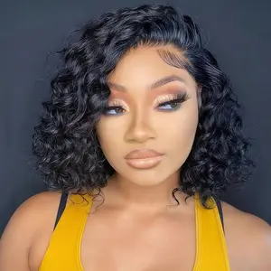 loyom  hair Human Hair Short Curly Human Hair Wig 12inch Lace Front Wigs for Women Lace Glueless Wig Glueless Beginner Wig