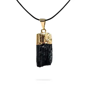 AYANA Black Tourmaline Crystal Necklace for Protection – Gold-Dipped Healing Pendant for Negative Energy, EMF Shield, and Root Chakra Grounding