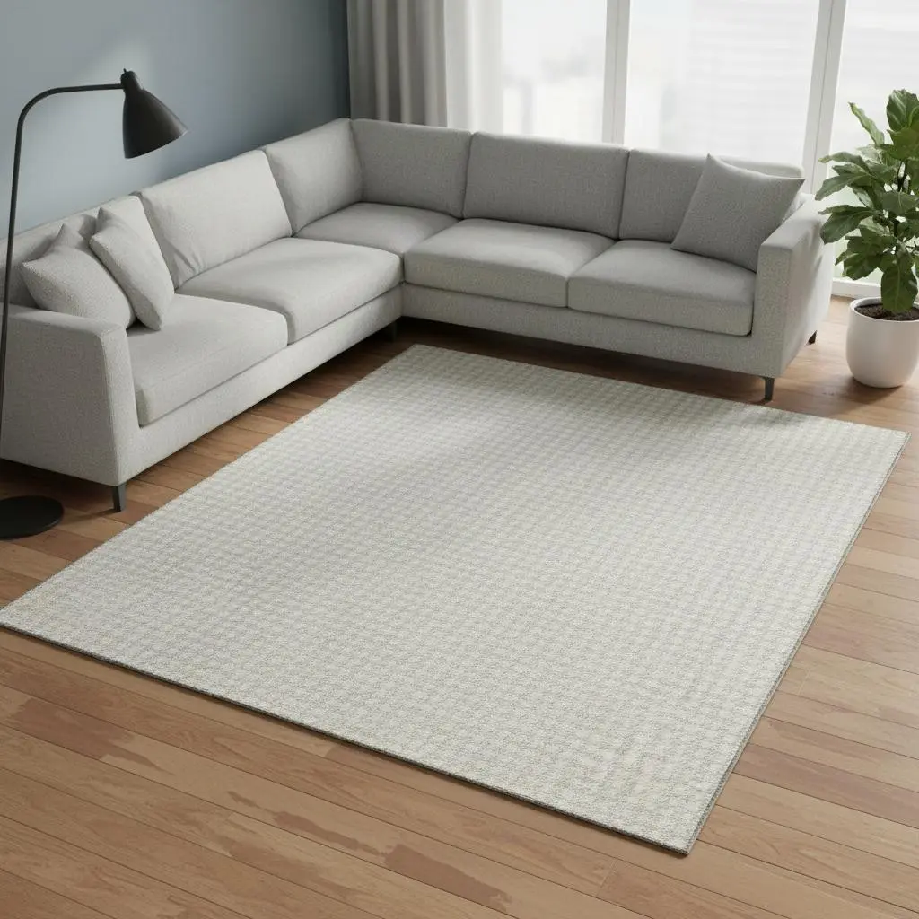 HomeRoots 645138 Puppy-Proof, Toddler-Proof 9x12 ft. Linen & Ivory Houndstooth Machine-Made Washable Rectangle Area Rug with UV Protection, Puppy-Proof Area Rugs, Toddler-Proof Area Rugs
