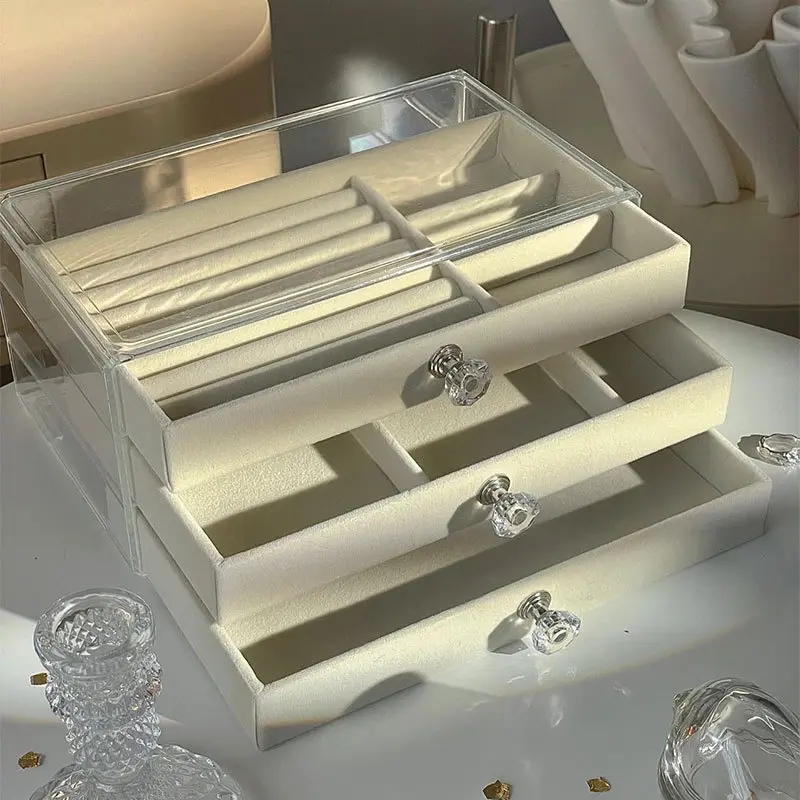 Acrylic Jewelry Storage Box with 3 Drawers, Stackable Velvet Display Stand, Earrings Rings Bracelets Necklaces, Jewelry Storage Unit