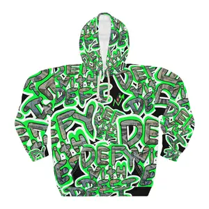 Defy with Defi Crypto Inspired Allover Print Hoodie | Neon Green Crypt Apparel Pullover