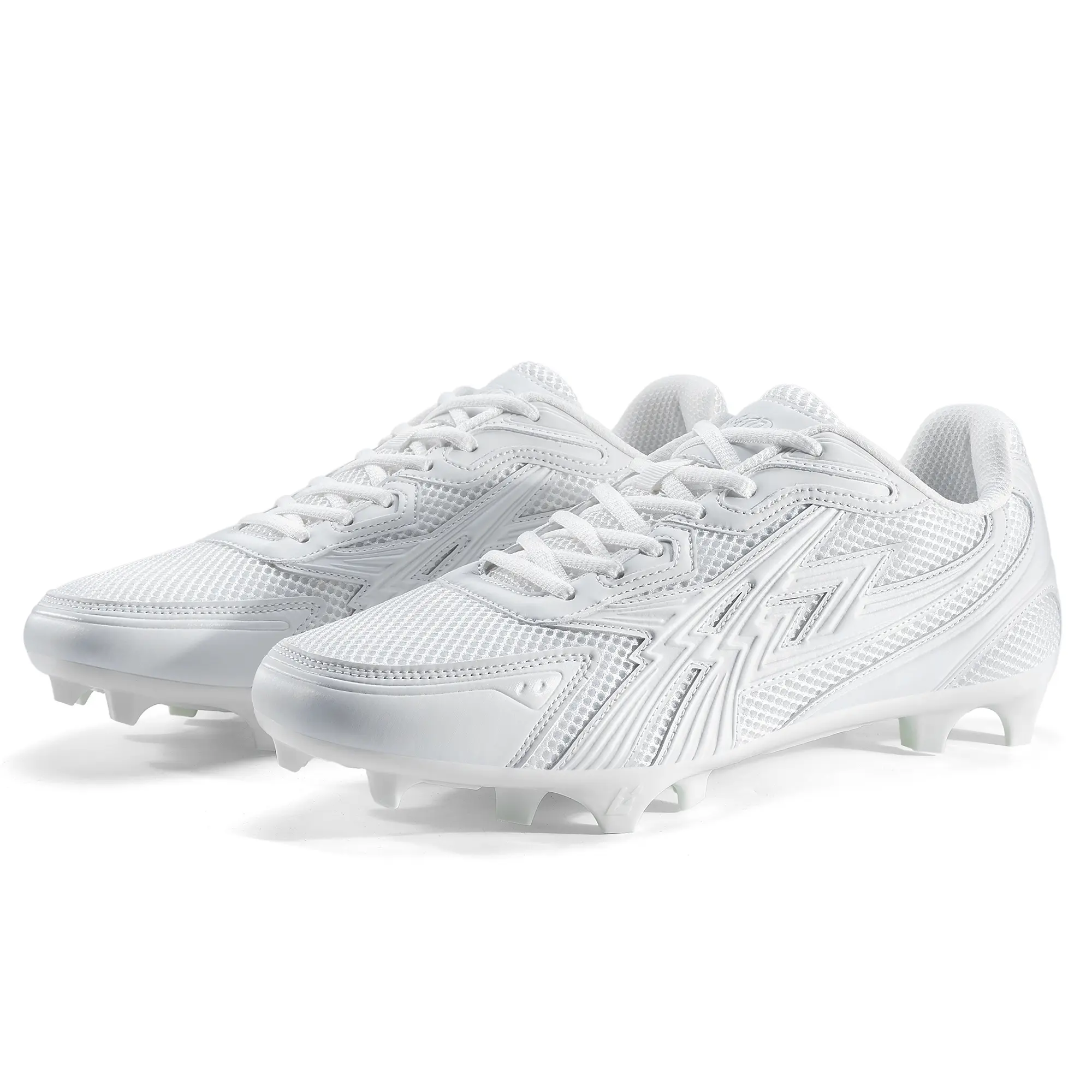 ENZO RUNNERZ Men's White Football Cleats Low Top Lace-Up Athletic Shoes Anti-Slip Turf & Grass Training Shoes