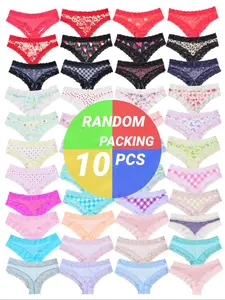 Morvia Women's Lace Trim Triangle Flower Print Bikini Panties, Fitted Design, Thin Fabric, All Season Comfortable Underwear, Perfect Gift Choice