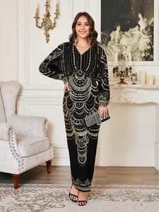 Muslim Fashion Dress, Islamic Muslim Clothing, Classy Modest Dresses, Modest Style Dress, Modest Mesh Sequin Embroidered Evening Gown, Wedding Party Dress, Elegant Loose Fit Batwing Sleeve Dresses for All Seasons