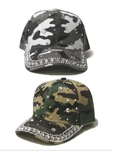 Camo Pattern Baseball Cap with Rhinestone Decor, Casual Outdoor Sports Hat for Women, Fashion Accessories for Party, Daily Clothing Decor, Camo Trucker Hat