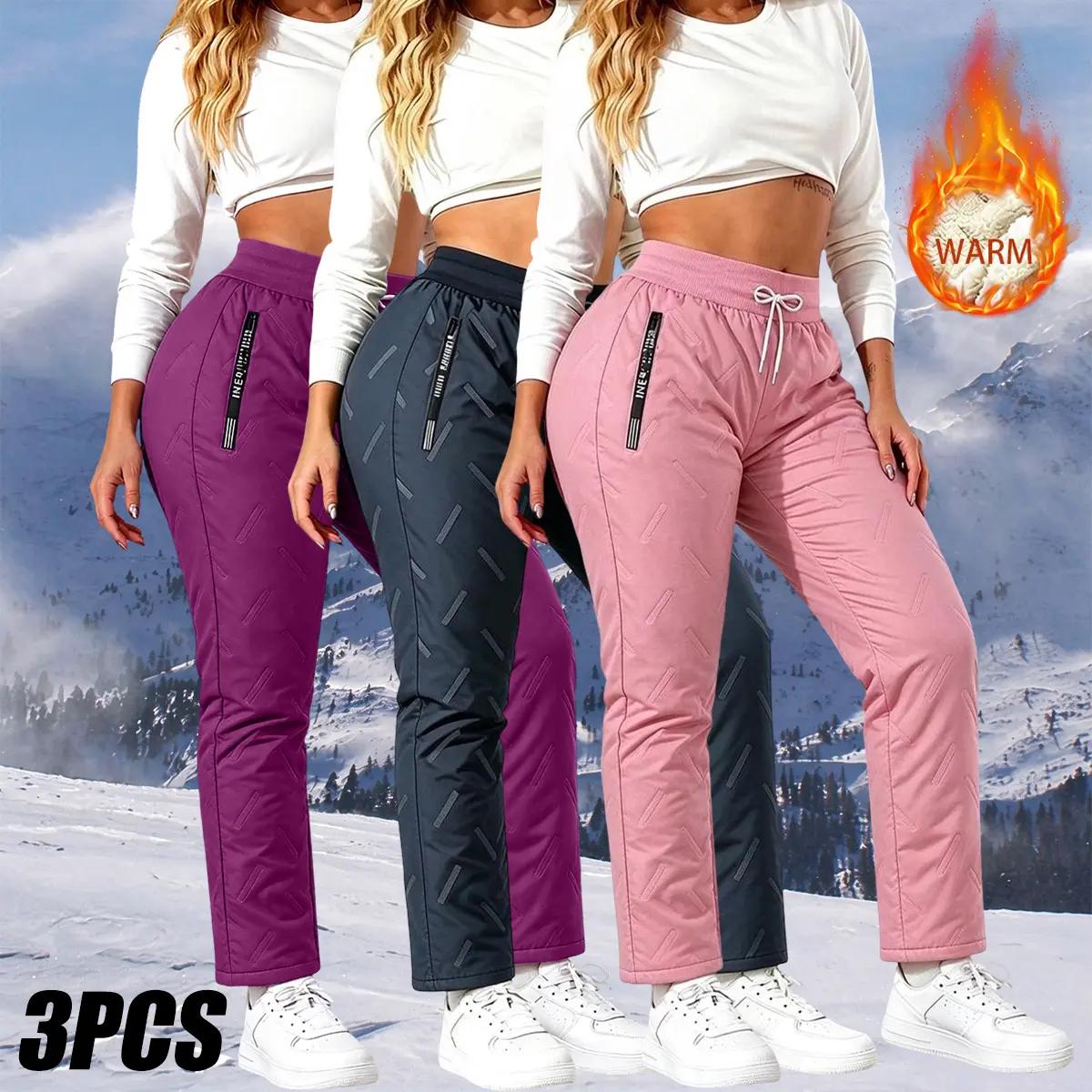 JOGWAVE Women's Loose Straight-Leg Fleece Bottoms, Solid Color, Elastic Drawstring Waistband, Fleece-Lined Thick Pants for Lady's Winter Outdoor Activities & Everyday Wear,sohochic