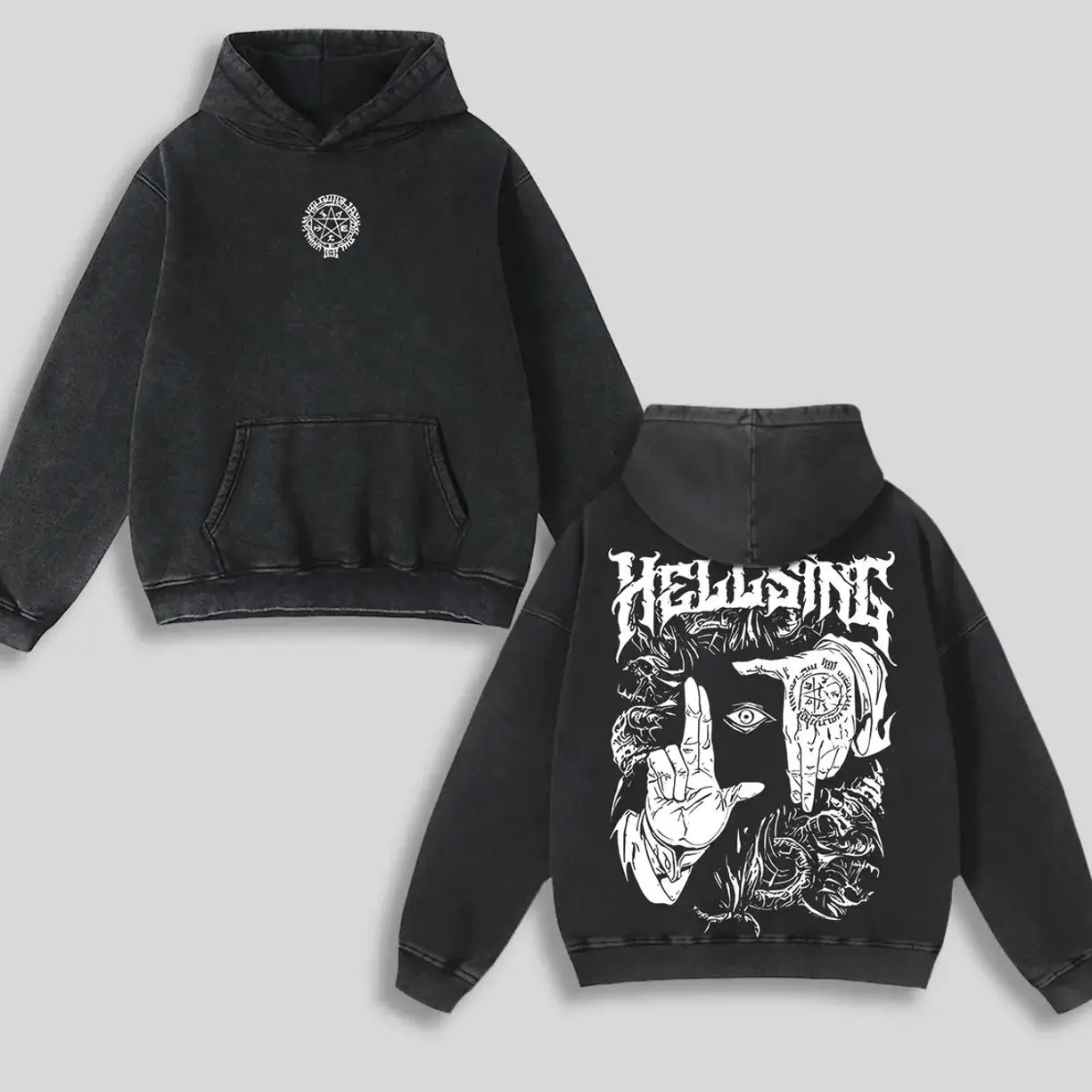 Alucard Hellsing Hand Signs Hoodie Washed Cotton Oversized Anime Manga, Hellsing Washed Hoodie, Anime Streetwear, Gift For Anime Fan,Anime Merch Graphic Hoodie T3I