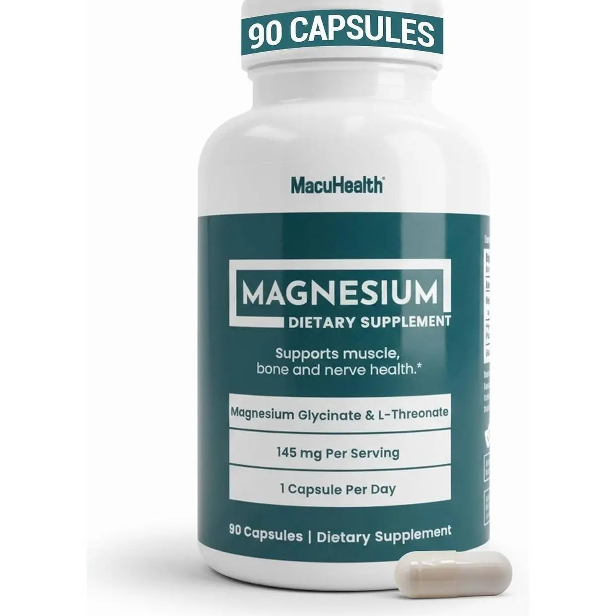 MacuHealth Magnesium Glycinate & L-Threonate 145mg - 90 Capsules - Highly Absorbable Magnesium for Energy, Calm & Focus - Gentle on Stomach, Vegan, Non-GMO - Premium Chelated Magnesium Supplement