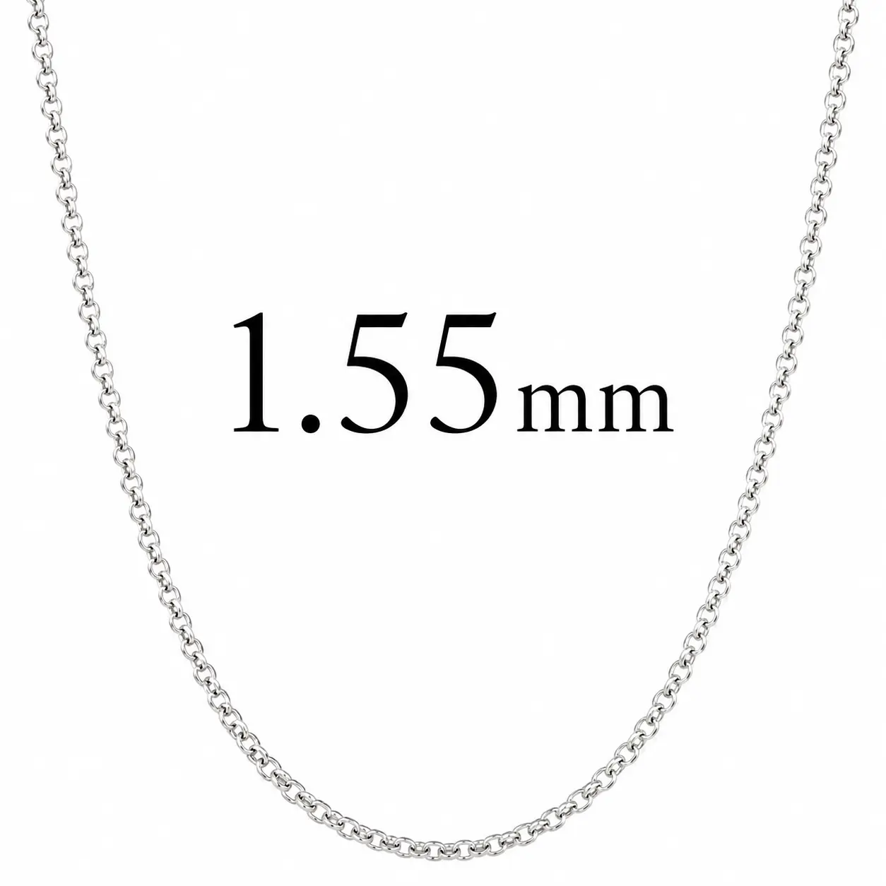 Cable Chain Rhodium Plated 925 Sterling Silver Italy 1.55mm 20"