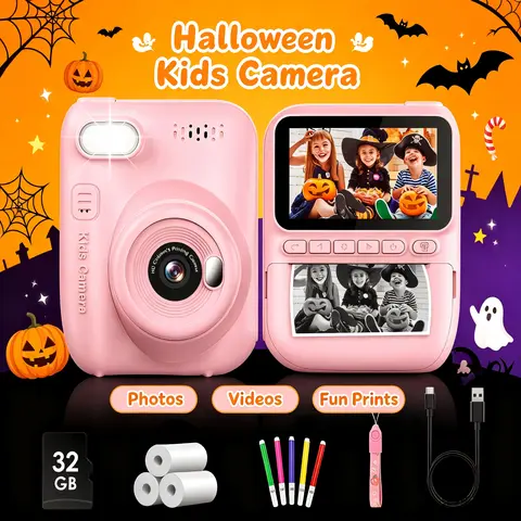 Gofunly Kids Instant Printing Digital Camera - 3.0" High Definition, 32MP, 1080P, 1000mAh Rechargeable Battery, Digital Zoom, Photo Frame Effects, 3 Rolls Printer Paper, 5 Pens, Flash Photography, Ideal Gift for 3-12 Year Olds (Christmas, Birthday)