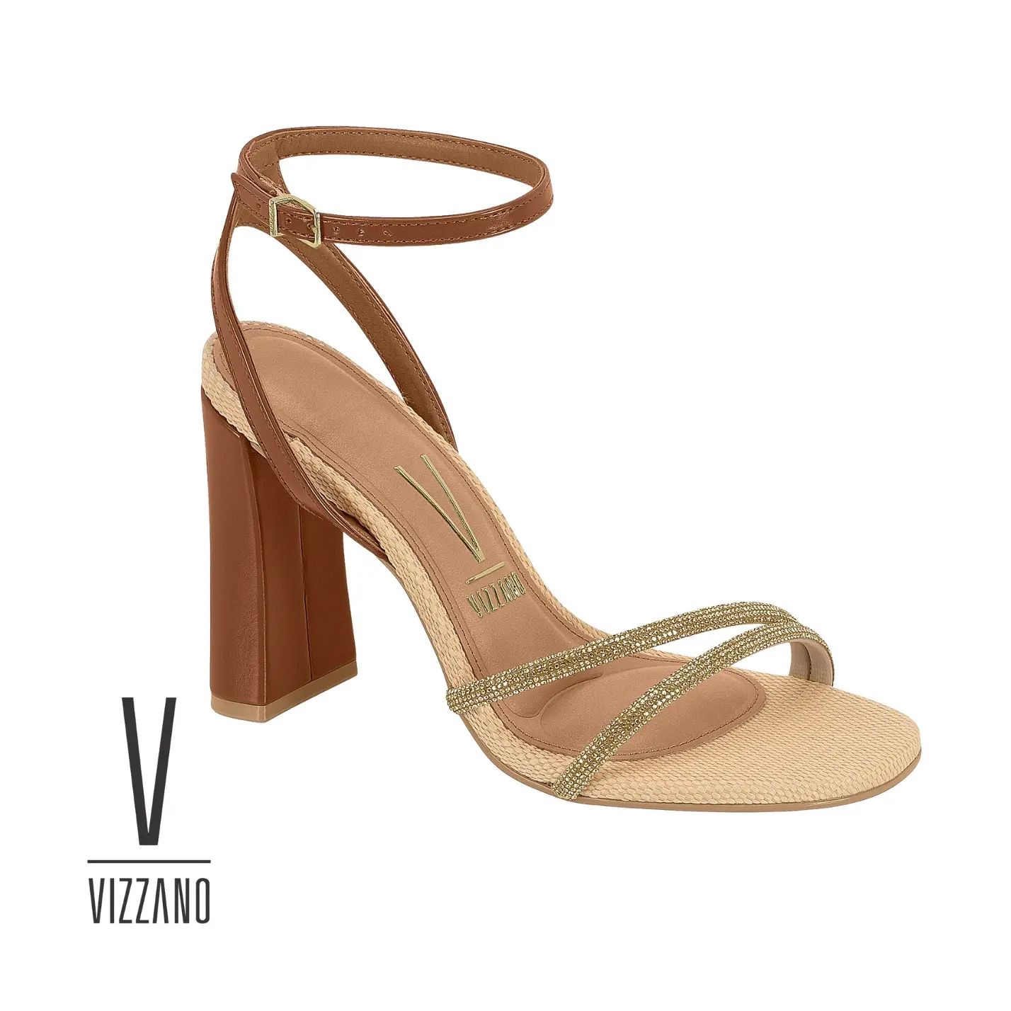 Vizzano Brown Block Heel Sandals with Rhinestone Straps – Elegant Party Heels 2025 Walking Shoes Footwear Women Girl