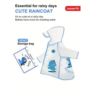1pc GentleChild Youngsters' Cartoon Dinosaur Raincoat, EVA Hooded Rain Poncho with Long Sleeves, Non-Stretch Knit Fabric, Loose Fit for Boys & Girls -7, All-Season Outdoor Wear