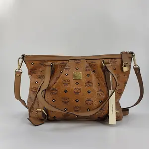 Pre-owned MCM leather Tote Bags Visetos 2Way Shoulder Bag Tote Bag PVC Zip Logo Gold Authentic Brown BF00270