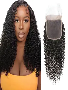 5x5 HD Lace Closure Human Hair, Kinky Curly 8-18 Inch, Pre Plucked Free Part, 100% Brazilian Human Hair, 150% Density, Natural