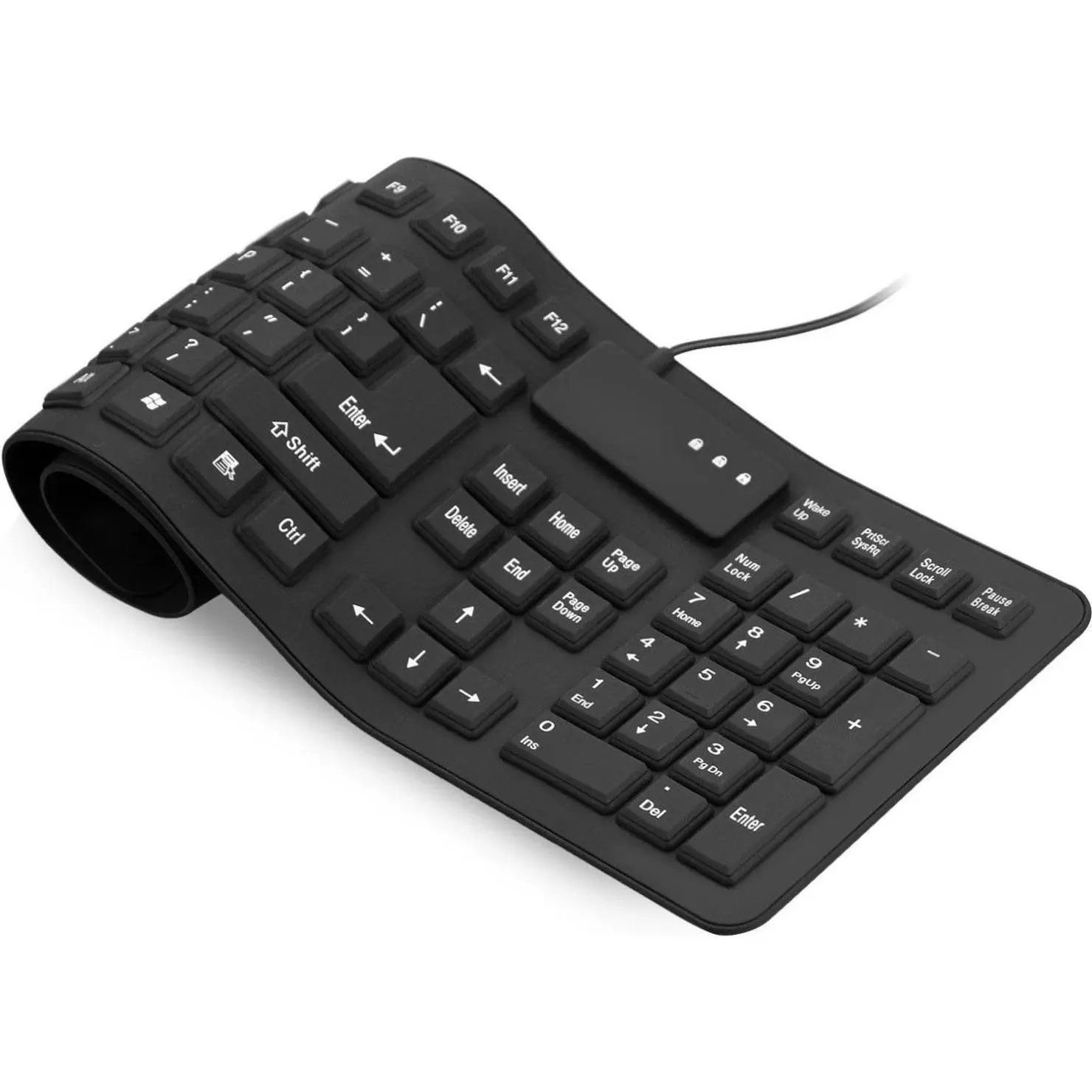 P-KBB03 Full Size Foldable Silicone USB Wired Waterproof Rollup Keyboard - Silent, Portable, Flexible, Lightweight for PC, Notebook, Laptop (Black), Silent Keyboard, Portable Keyboard