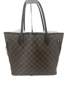 Pre-owned Louis Vuitton Used LV Damier Ebene Neverfull MM Tote Bag with Leather Trim