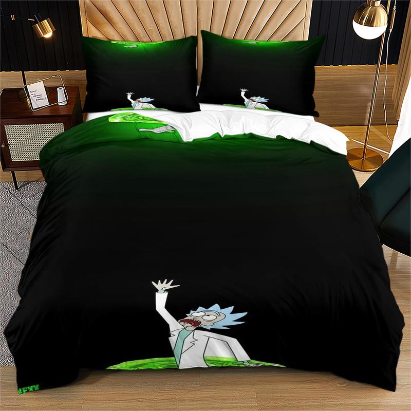 Rick and Morty Pattern Duvet Cover Set, Soft and Durable Bedroom Bedding Set for Kids and Teens, Includes 1 Duvet Cover and 1 or 2 Pillowcases