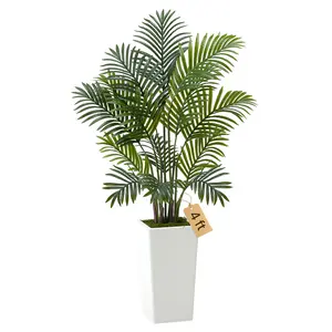 VEVOR Artificial Areca Palms 4 ft,  2 Pack Fake Palm Tropical Plants with White Tall Planter, Faux Floor Silk Plant in Pot, Large Tree for Home Office Living Room Decor House Warming, Indoor Outdoor
