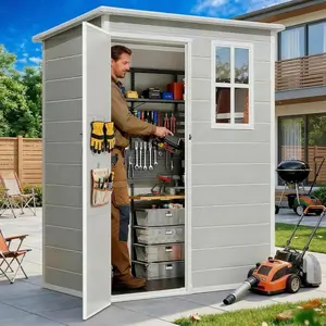 GIZOON 5x3 FT Resin Outdoor Storage Shed - Weather-Resistant Plastic Garden Tool Shed with Floor, Lockable Door for Home, Backyard
