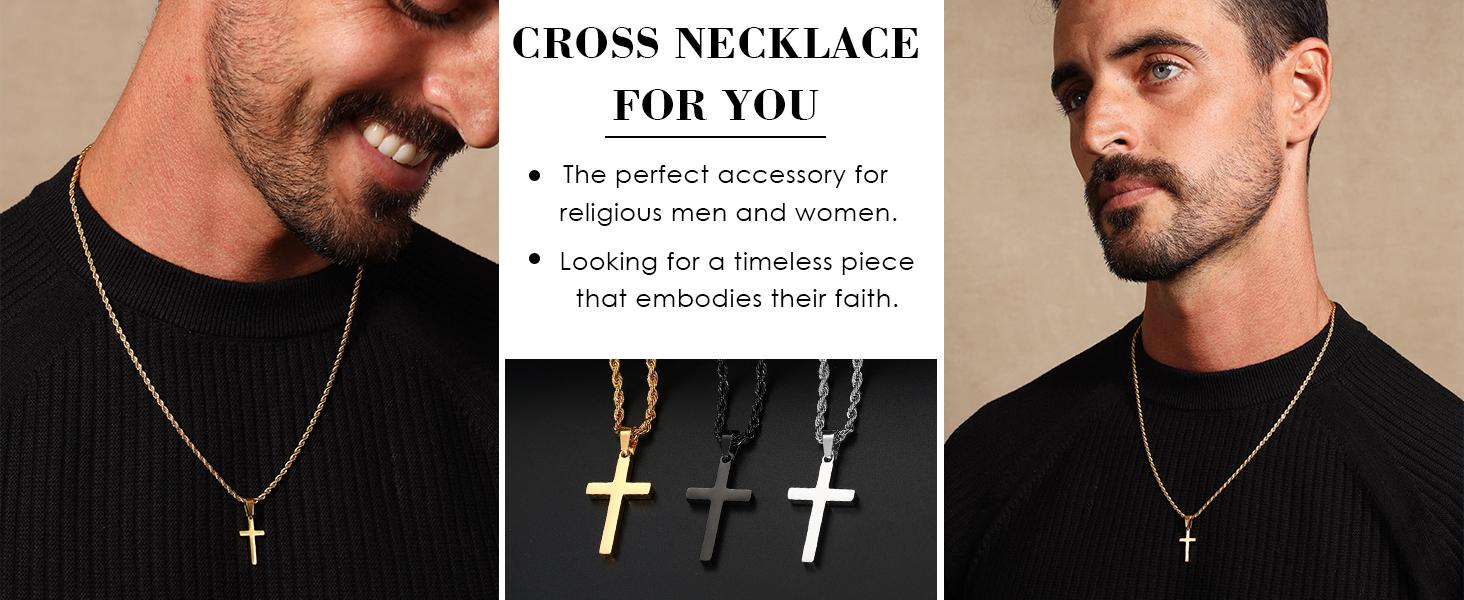 Cross Necklace for Boys Mens Stainless Steel Twisted Rope Chain Cross Pendant Rustproof Necklace for Teen Boy Mens Christian First Communion Confirmation Gifts for Boys