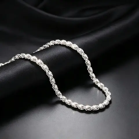 Skin-Safe 925 Silver Twisted Cord Necklace for Men - Classic Design, Diamond-Cut Polished Finish, Hypoallergenic, Layerable, Perfect for Daily Casual Wear