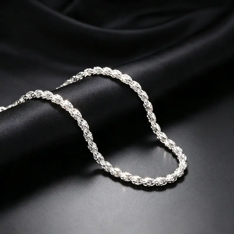 Skin-Safe 925 Silver Twisted Cord Necklace for Men - Classic Design, Diamond-Cut Polished Finish, Hypoallergenic, Layerable, Perfect for Daily Casual Wear