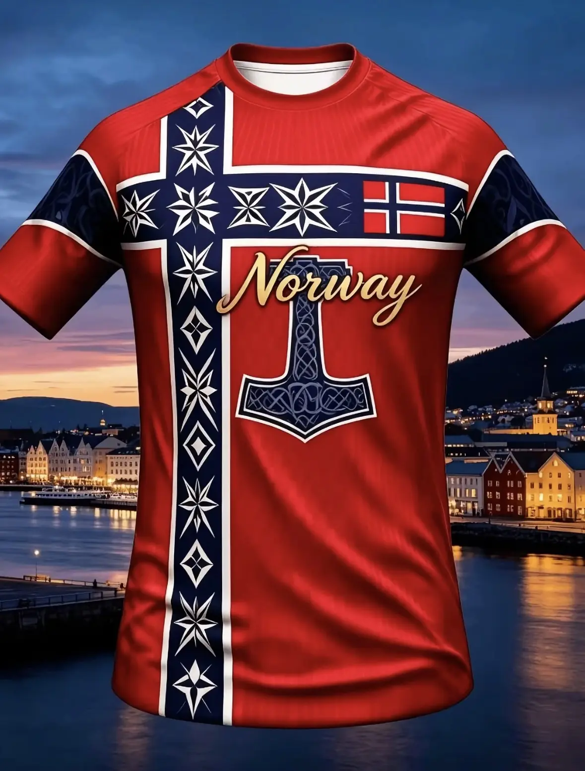 2026 Summer New Norwegian Men's Soccer T-Shirt - European Style Casual Fashion Print, Unisex Short-Sleeve Slim-Fit Sports Top