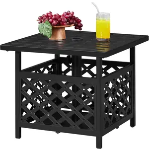 Yaheetech Outdoor Side Table with Umbrella Hole, Outdoor Table Base Metal Patio Side Table Coffee Table End Table for Garden, Pool, Deck summervibes