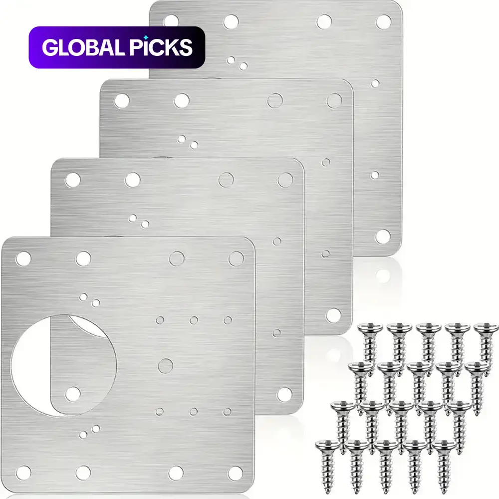 4pcs/10pcs Hinge Repair Fixing Plate Set, Stainless Steel Kitchen Cabinet Door Hinges, Storage Cabinet Door Hinge Replacement Kit