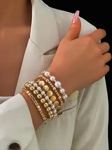 Faux Pearl Decorated Bracelet Set, Pearl Beaded Bracelet, Elegant Trendy Stack Bangle for Women for Party, Daily Clothing Decor, Trendy All-match & Exquisite Jewelry for Birthday Gift